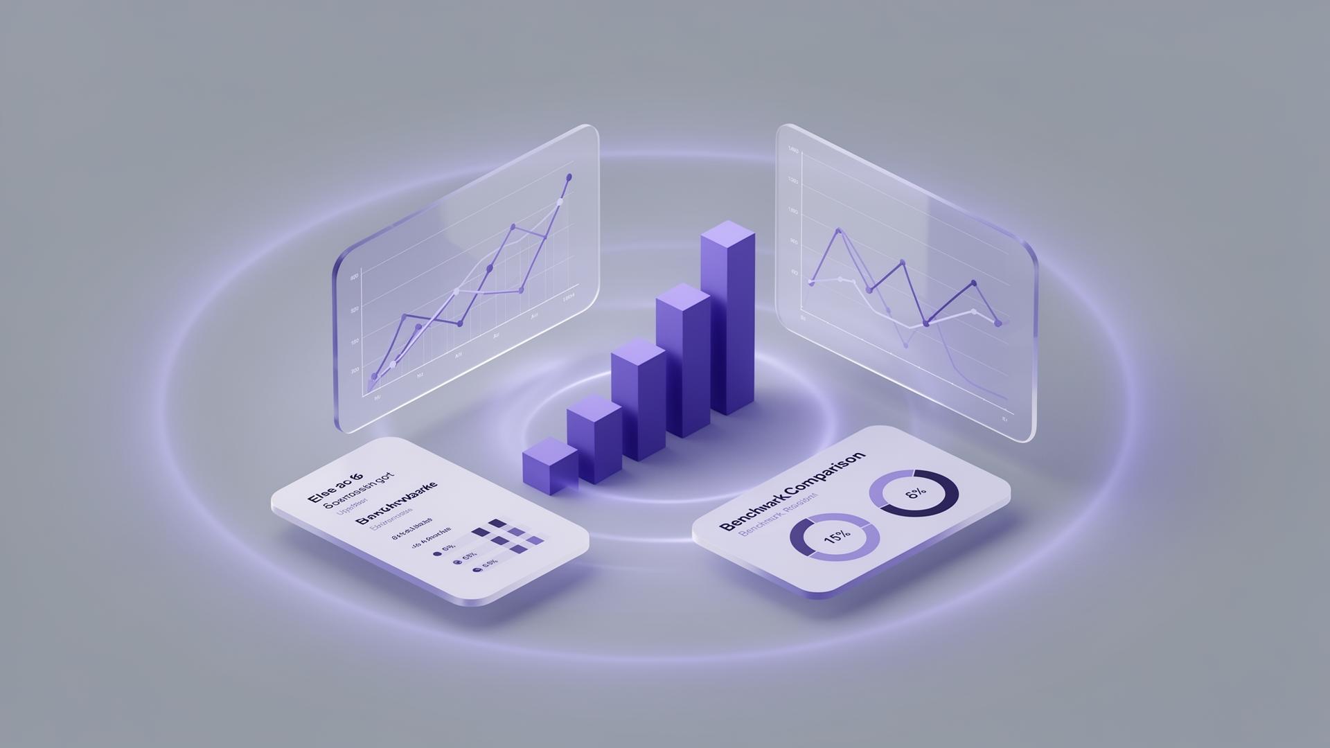 Illustration of benefits data charts and benchmark cards